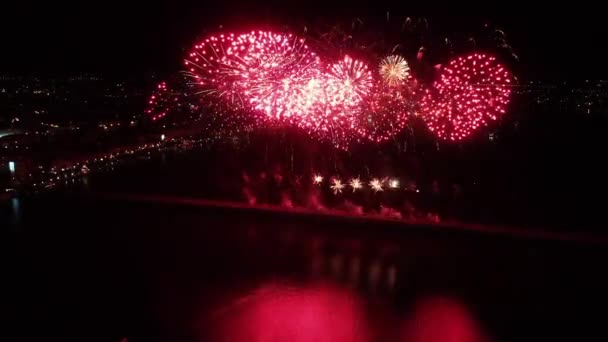 Feuerwerk Aus Der Vogelperspektive Über Der Stadt Dnepr Ukraine Farbige — Stockvideo
