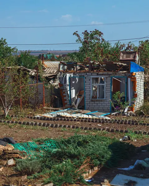 stock image Shelling of civilians. Military aggression. Consequences of the enemy attack on the city of Dnepr. Destroyed residential. Remains of private houses. Consequences of shelling. Russia Ukraine war