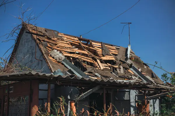 Stock image Shelling of civilians. Military aggression. Consequences of the enemy attack on the city of Dnepr. Destroyed residential. Remains of private houses. Consequences of shelling. Russia Ukraine war