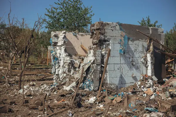 Stock image Shelling of civilians. Military aggression. Consequences of the enemy attack on the city of Dnepr. Destroyed residential. Remains of private houses. Consequences of shelling. Russia Ukraine war