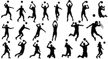 Çeşitli Voleybol Oyuncularının Çeşitli Yetenekler Gösterdiği Siluet Resimleri