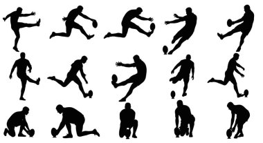 Siluet Resim Koleksiyonu: Dinamik Atletik Hareket Dizisinde Futbol Tekmeleme Eylem Oyuncuları