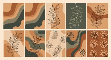 Boho Duvarı Sanat Tablosu Estetik Minimalist Bitkilerin Yapraklarını Basıyor