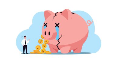 Finansal Kayıp ve Tasarruf Bölümü Bozuk Domuz Kumbarası ve Üzücü Durum