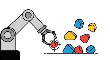 Otomatik Robotik Kol Bir Üretim Ayarında Çok Renkli Geometrik Şekiller Sıralaması