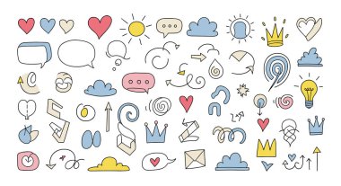 Sevimli ve Basit El Çizimi Doodle Vektör Elementleri Tasarım Sanatını Ayarla