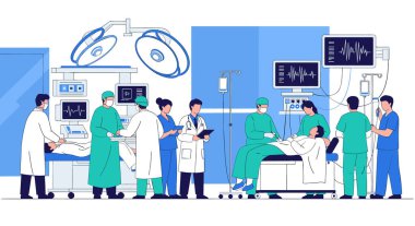Tıbbi personel ve hasta cerrahi ile modern operasyon odası