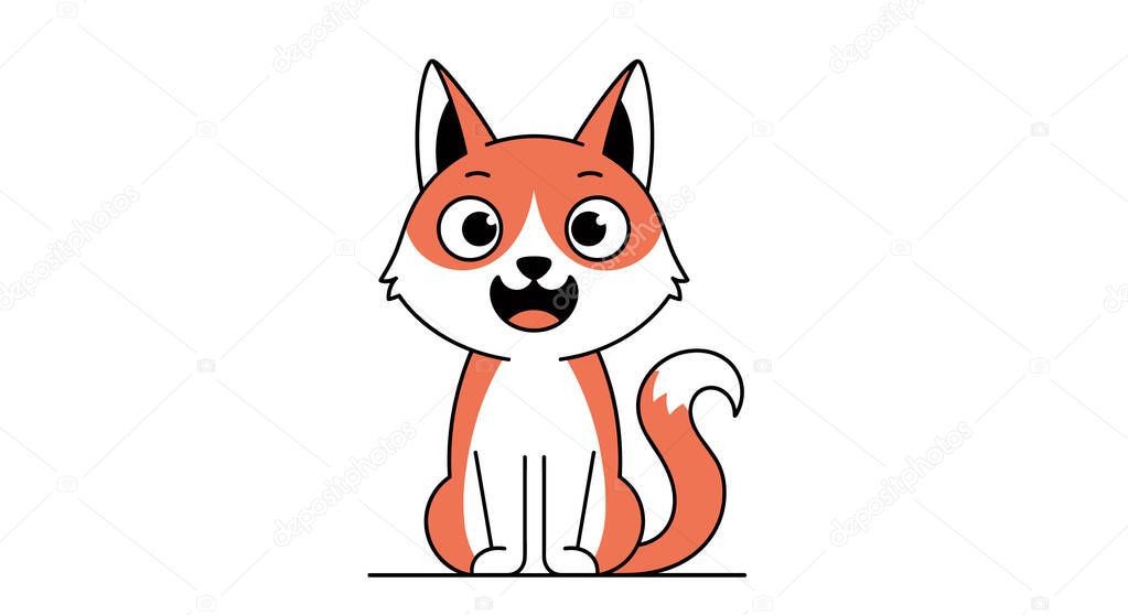 Adorably Cute Cartoon Fox Character with Big Eyes and Bushy Tail Sitting Proudly on a White Background
