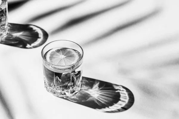 Zwei Gläser Cocktail Oder Wasser Mit Zitronen Und Minzscheiben Auf — Stockfoto