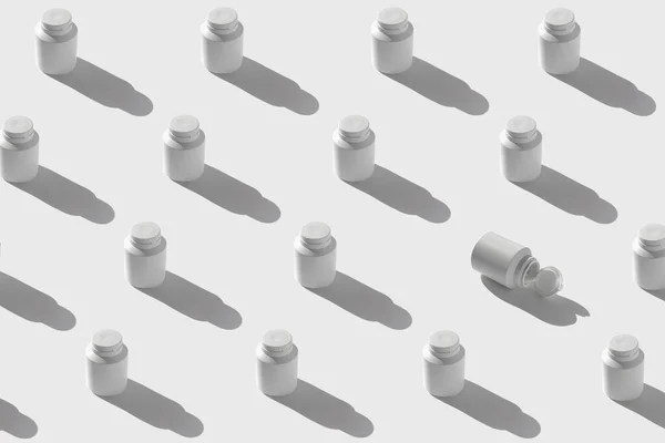 Minimalny Wzór Stylu Wykonane Białych Plastikowych Butelek Suplementu Witaminy Pigułki — Zdjęcie stockowe