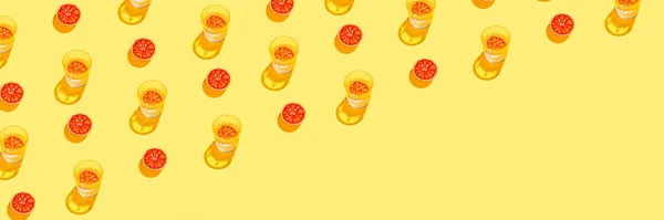 Creatief Bannerpatroon Gemaakt Van Gesneden Grapefruit Bloedsinaasappel Glas Met Limonade — Stockfoto