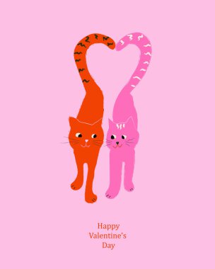 valentine's day card, cat with heart. vector illustration