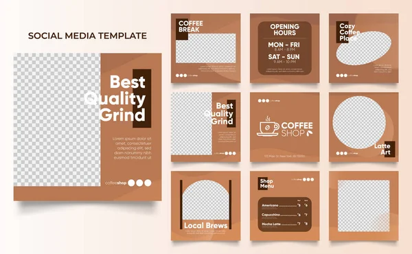 stock image social media template banner blog coffee sale promotion. fully editable instagram and facebook square post frame puzzle organic sale poster. drink and beverage vector background