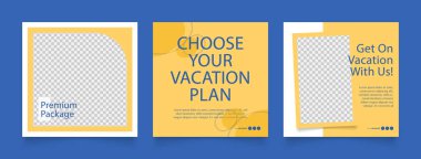 Sosyal medya afiş seyahati ve tatil hizmeti promosyonunu tasvir ediyor. Tam olarak düzenlenebilir instagram ve Facebook kare kare kare kare kare kare kare kare kare yapboz organik satış posteri