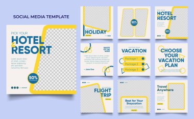 Sosyal medya afiş seyahati ve tatil hizmeti promosyonunu tasvir ediyor. Tam olarak düzenlenebilir instagram ve Facebook kare kare kare kare kare kare kare kare kare yapboz organik satış posteri