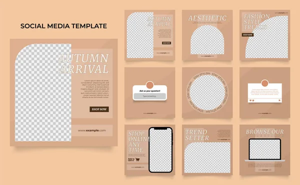 stock vector social media template banner fashion sale promotion in brown beige. fully editable instagram and facebook square post frame puzzle organic sale poster