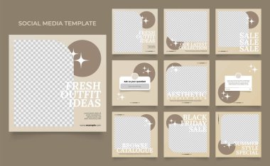 social media template banner fashion sale promotion. fully editable instagram and facebook square post frame puzzle organic sale poster.	