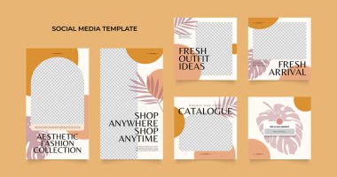 Sosyal medya, blog satış promosyonunu tasvir ediyor. Tamamen düzenlenebilir Instagram ve Facebook kare kare kare kare kare kare kare kare yapboz organik satış posteri. taze kahverengi bej element şekil vektör arkaplanı