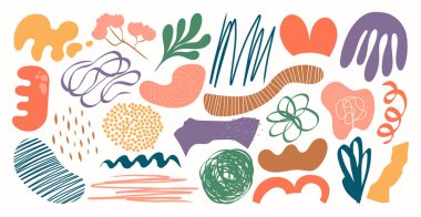 Soyut organik şekil seti. El çizimi karalama sanatı. vektör damlası