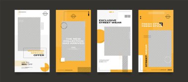 Sosyal medya afiş şablonu sokak modası indirimi yapıyor. Tamamen düzenlenebilir Instagram ve Facebook kare kare kare kare kare kare kare kare yapboz organik satış posteri. sarı beyaz siyah vektör arkaplanı