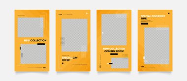 Sosyal medya, blog satış promosyonunu tasvir ediyor. Tamamen düzenlenebilir Instagram ve Facebook kare kare kare kare kare kare kare kare yapboz organik satış posteri. taze sarı element şekil vektör arkaplanı