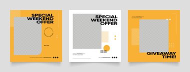 Sosyal medya, blog satış promosyonunu tasvir ediyor. Tamamen düzenlenebilir Instagram ve Facebook kare kare kare kare kare kare kare kare yapboz organik satış posteri. taze sarı element şekil vektör arkaplanı