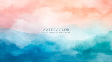 Soyut yatay suluboya arkaplan. El çizimi vektör dokusu. Fırçayla ovalanan pastel boya rengi suluboya