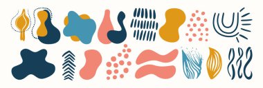 Bir dizi soyut organik şekil. El çizimi karalama sanatı. vektör damlası