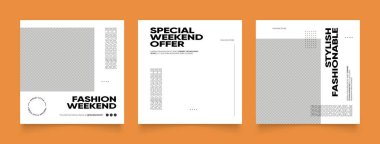 Sosyal medya, blog satış promosyonunu tasvir ediyor. Tamamen düzenlenebilir Instagram ve Facebook kare kare kare kare kare kare kare kare yapboz organik satış posteri. taze siyah beyaz element şekil vektör arkaplanı