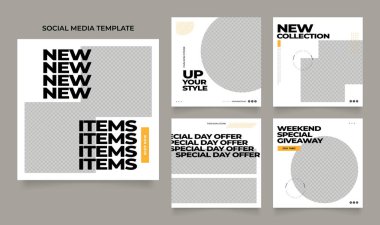 Sosyal medya, blog satış promosyonunu tasvir ediyor. Tamamen düzenlenebilir Instagram ve Facebook kare kare kare kare kare kare kare kare yapboz organik satış posteri. taze beyaz sarı element şekil vektör arkaplanı