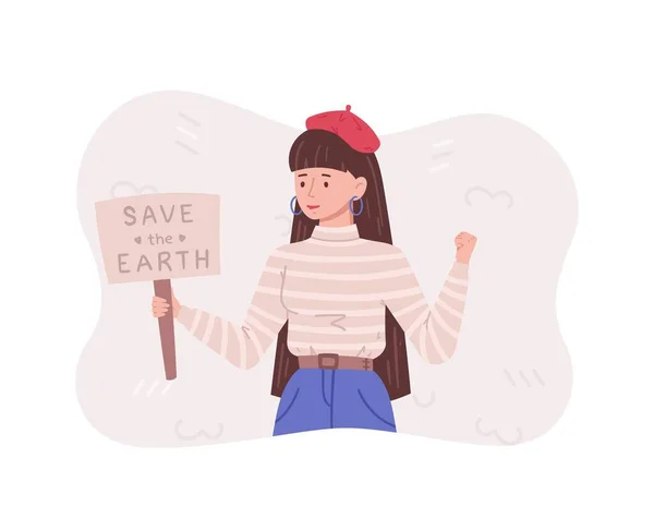 Dívka Rally Earth Vektorová Ilustrace Kresleného Filmu Koncepce Globálního Oteplování — Stockový vektor