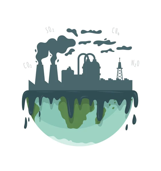 Загрязнение Природы Экологии Современная Проблема Химические Отходы Векторная Иллюстрация Растения — стоковый вектор