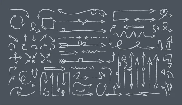 Huge Set Arrows Vector Illustration Hand Drawn Pointers Doodle Wavy — Stock Vector