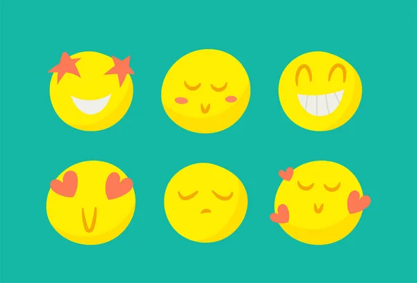 Conjunto Emoticonos Lindos Sobre Fondo Azul Emociones Reacción Ilustración Vectorial — Archivo Imágenes Vectoriales