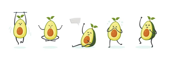 Vector Illustration Set Avocado Symbols Avocado Stickers Beautiful Avocado Characters — Stock Vector