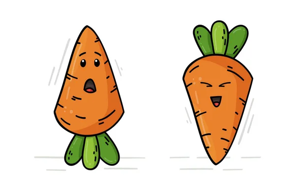 Vector Illustration Small Set Two Carrot Characters Bright Vegetable Isolated — Stock Vector