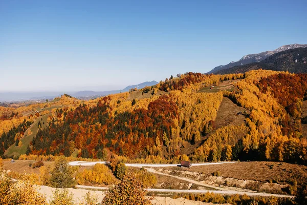 Vista Colorida Paisagem Sobre Colinas Montanhas Dia Ensolarado Quente Outono — Fotografia de Stock