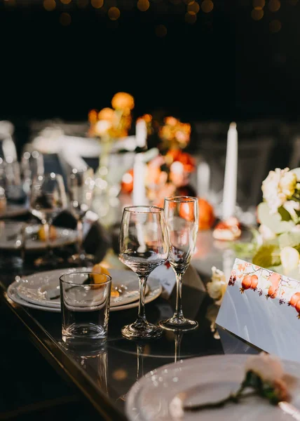 Dining Table Wedding Reception Empty Tableware — Stock Photo, Image