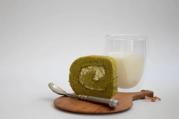 Delicioso Chá Verde Japonês Tradicional Matcha Rolo Bolo — Fotografia de Stock