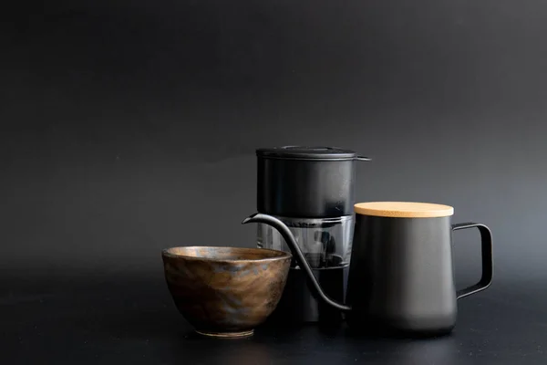 Закрыть Капельного Кофе Чайник Медный Керамический Кофе Чашку — стоковое фото