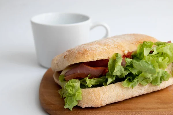 Healthy Quick Meal Modern Lifestyle Ciabatta Sandwich Pastrami Ham — Stock Photo, Image