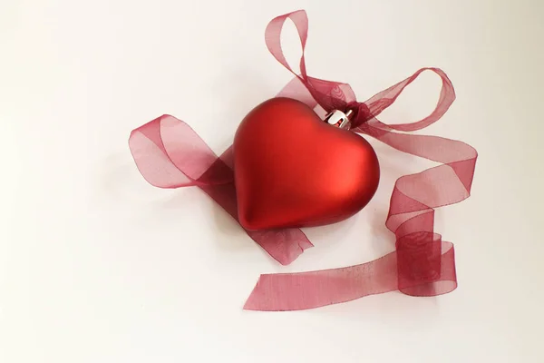 Celebration Valentine Day Red Heart Tied Red Ribbon — Stock Photo, Image