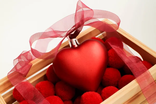Celebration Valentine Day Red Heart Tied Red Ribbon — Stock Photo, Image