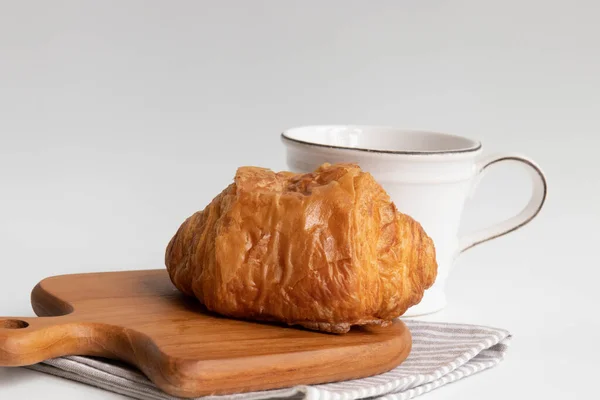 French Bread Chocolate Croissant Served Afternoon Tea Coffee Break — Stock Photo, Image