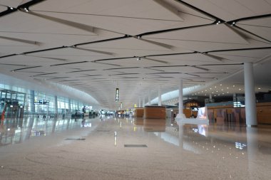 Chengdu, Tainfu Havaalanı 'nın modern tasarımı. Bu fotoğraf 2023 Nisan' ında Chengdu, Çin 'de çekildi.