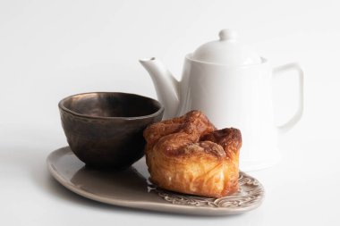 Hi-Tea , Coffee break with a crispy puff served with tea or coffee clipart