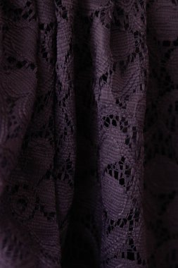 Doku, arkaplan, desen, kartpostal, mor ipek kumaş dantel süslemeli. Bu dantel kumaşın detaylı bir yakın çekimi..