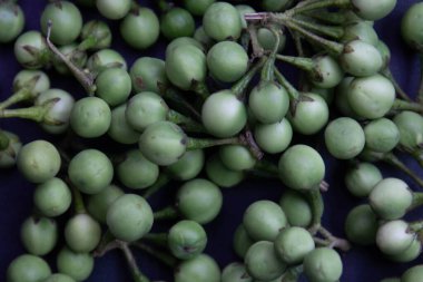 Siyah arka planda yeşil bezelye patlıcanları