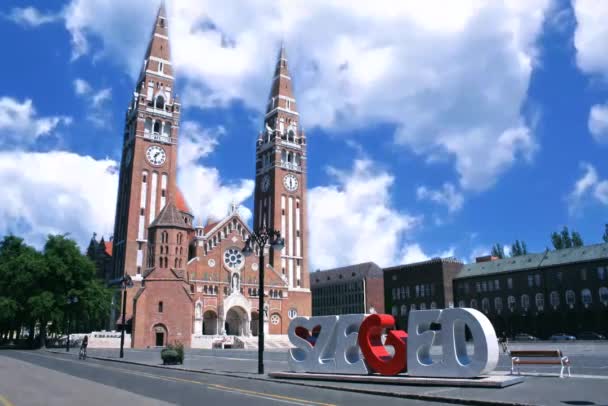 Votive Church Cathedral Our Lady Hungary Szeged — Stock Video