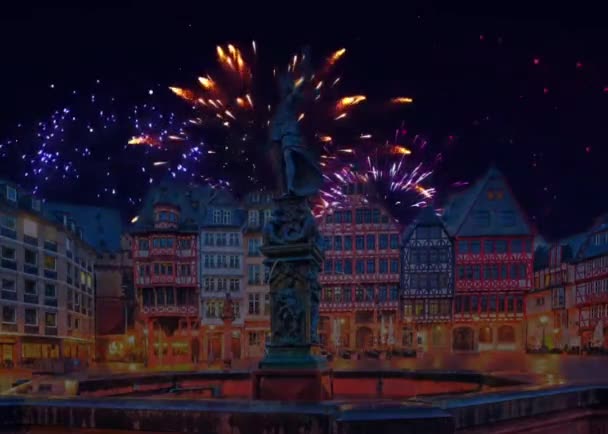 Frankfurt Old Town Celabration Fireworks — Stok video
